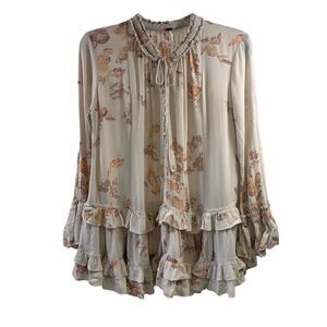 Free People Cloverfield Floral Beige Tunic Size XS